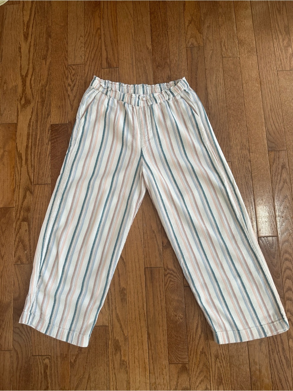 abercrombie kids White Pants with Teal and Light Pink Stripes